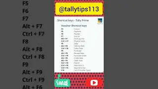 Shortcut Keys - Tally Prime ! #shorts #tallyprime #tallyerp9 #tally #shortsfeed #viral