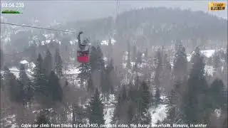 Cable car climb from Sinaia to Cota 1400, complete video, the Bucegi Mountains, Romania, in winter