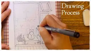 Drawing a Cozy Kitchen Cat | DIY Coloring Page Line Art