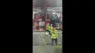 Vehicles damaged after cargo crashes out of lorry aboard ferry #news #shorts #ferry #lorry #crash