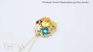 Multicolor Enamel Citrine Stone Flower Butterfly Ladybug Design Charm Pendant Necklace