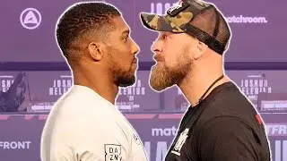 Anthony Joshua SIZES UP Robert Helenius in first face off after Dillian Whyte failed test!