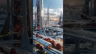 Futuristic City with Skyscrapers and Flying Vehicles | Sci-Fi Metropolis #space #spaceelevator