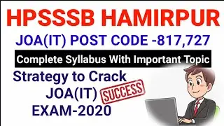 HPSSSB HAMIRPUR JOA(IT) 817,727 COMPLETE SYLLABUS, IMPORTANT TOPICS,BEST BOOK,EXAM STRATEGY|JOA EXAM