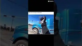 guy on motorcycle is happy after seeing a truck honk