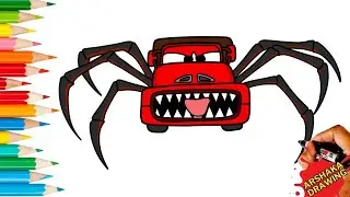 Drawing Smokey Truck Eater Easy Step by Step | Lightning McQueen Eater #lightningmcqueen#spidereater