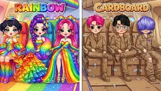 Huntrix & Saja Boys: Rainbow Girl vs Cardboard Boy AirPlane Fashion Battle | DIY Fashion Paper Dolls