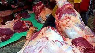 Уличная мясная лавка: разделка говядины, потрясающая придорожная мясная разделка