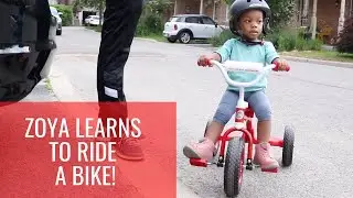 Baby's First Bike! - Zoya Learns How To Ride A Bike - 20 month old rides tricycle