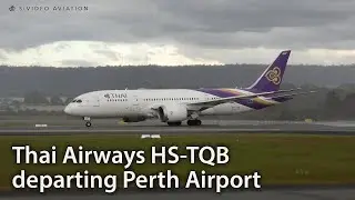 Thai Airways International (HS-TQB) wet departure from Perth Airport.