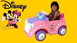 Pink Minnie Mickey Mouse Ride On Power Wheels Surprise Unboxing & Playing | Disney Car Playtime