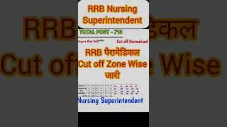 RRB nursing superintendent RRB paramedical cut off zone wise jari