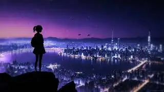 Anime Girl Watching Falling Stars City Live Wallpaper