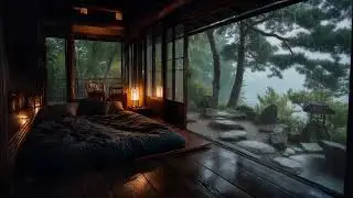 Calm Night Rain at a Forest Cabin 🌧 (No Ads) | Cold Bedroom Atmosphere for Sleep & Relaxation