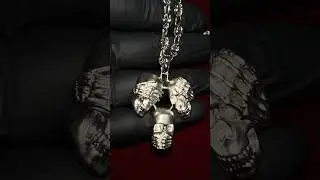 .925 Silver See No Evil Hear No Evil Speak No Evil Skull Pendant Set | Item #70852