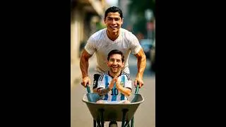 😱 Ronaldo Pushing Mini Messi in a Wheelbarrow! | Cute AI Football Edit#ronaldo #football #shorts