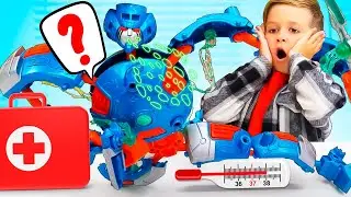 Робот тяжело заболел! Лечим игрушки Giga Bots! Видео про игры в больничку и игрушки трансформеры