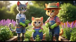 Cute Cat Gardeners! The mama cat and her family grow herbs.