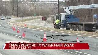 Water main break shuts down Frederick Road in Gaithersburg, crews dig large hole