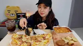 SUB)피자헛 얼티밋 치즈포켓 고르곤졸라 치즈볼 스파게티에 맥주 먹방 피맥 같이 즐겨요 😁 pizza mukbang asmr realsound
