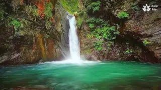Calming turquoise waterfall. Falling water sounds, Nature sounds for sleep