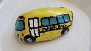 Hand Painted Rock into a School Bus