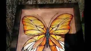 Orange Butterfly / Original Lacquer Painting by Xenia Hahonina / 22cm x 22cm