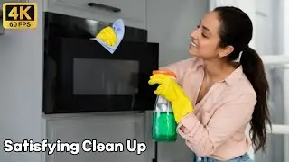 4K Cleaning Routine | Deep Clean Microwave & Stove with Steam Magic | Aesthetic Kitchen Glow