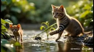Cat & Kitten Play in the Rain &mdash; Cute Forest Puddle Short | #Shorts