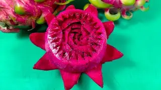 Dragon fruit red flower,How to make dragon fruit flower,#Dragon fruit decoration,Art dragon fruit.