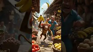 Sneaky Monkey Steals Bananas for an old women #cuteanimal #monkey #animation #viralshort