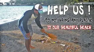 Environment care cleaning beach, remove plastic from the ocean in Senggigi