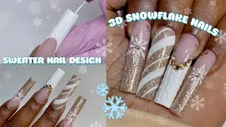 Glitter Ombre Christmas Nail Art Design | 3D Snowflake | Sweater Nail Art Tutorial