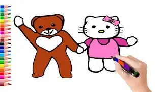 Learn to Draw Teddy Bear Hello Kitty and Color for kids, Children | drawing animation | newtoysfun