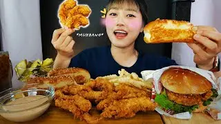 (real sound mukbang) FIRST TIME!! Raising Cane's Chicken Fingers + Chicken Sandwich Mukbang