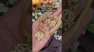 ₹640 - Antique Attigai Choker Necklace Set with Ruby & Pearls