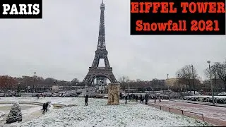 🇫🇷PARIS Eiffel Tower Snowfall (winter walk).