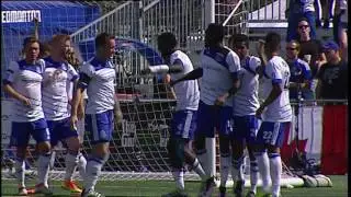 FC Edmonton's Tomi Ameobi scores his second goal of the season vs. Minnesota United