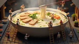Tiny People Cook a Giant Hu Tieu | Relaxing ASMR Cooking (No Talking)