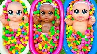 Full of 3 Rainbow BathTubs Candy with M&M's & Magic Slime Cutting Video