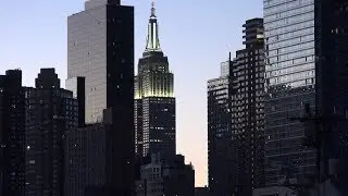USA New York City - Manhattan Midtown Times Square by Night & dawn on Hudson River