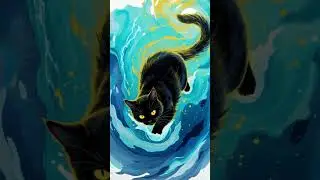Black Cat &ndash; Drowned in Starlight #catlovers #aiart #catart