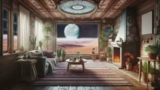 Calming Living room on Mars 🛋️🌌 | Fireplace & Brown Noise for Relaxation & Focus