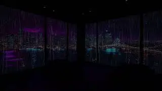 Purple Neon NYC Apartment at Night 🌌☔ Cozy Luxury Bedroom & Deep Rain Sounds