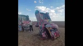 Casey and Darby check out the Cadillac Ranch in Amarillo Texas