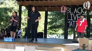 Former NBA player Brian Grant talks at West Linn anti-racism rally