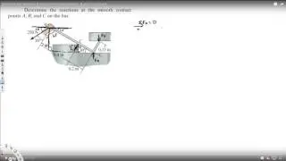 Determine the reactions at the smooth contact points A, B, and C on the bar