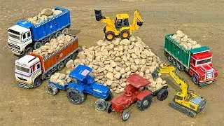 😱JBC 3DX Loading Stone TATA Tipper Swaraj Tractor Truck? Jcb ki khudai | Cartoon Video | Mini Jcb