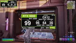 Fortnite: RTX 5080 + Ryzen 7 9800X3D 4K High + Ray Tracing with DLSS Quality fps test