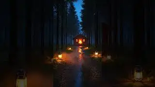 Forest Path to the Cabin &ndash; Rain & Lantern Light Ambience | Cozy Night Walk Through the Woods